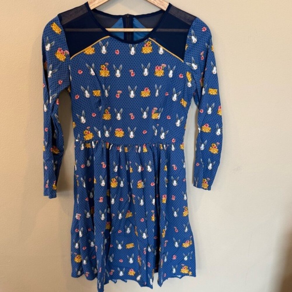 Antix Womens Dress Blue Rabbit Pattern Size XS (P) Knee Length Easter Spring - Picture 4 of 13